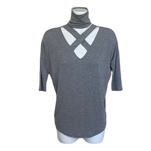 Express Gray Strappy Mock Neck 1/2 Sleeve Tee/Top Small